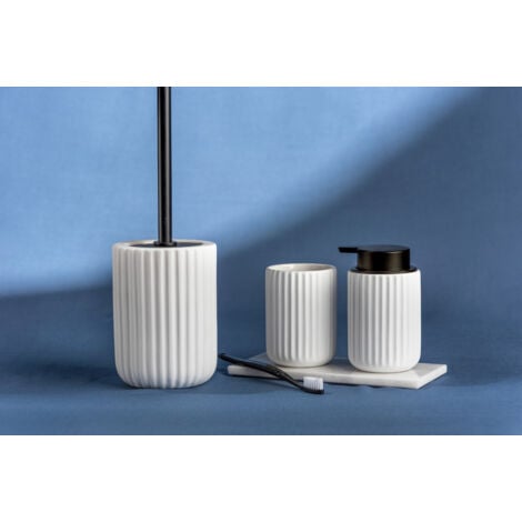 WENKO Porte brosse WC Belluno, Brosse WC noire, céramique "soft touch", Ø 11,5x42 cm, Blanc