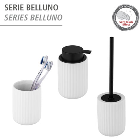 WENKO Porte brosse WC Belluno, Brosse WC noire, céramique "soft touch", Ø 11,5x42 cm, Blanc