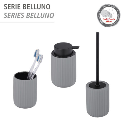 WENKO Porte brosse WC Belluno, Brosse WC noire, céramique "soft touch", Ø 11,5x42 cm, Gris