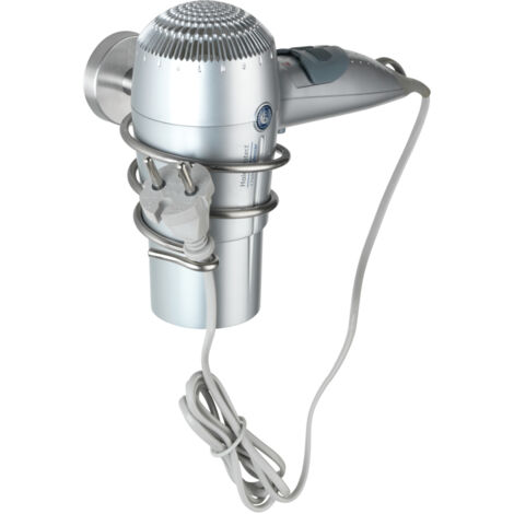 WENKO Support sèche cheveux mural Bosio, porte sèche cheveux mural, acier inox, 9x8,5x13,5 cm, mat