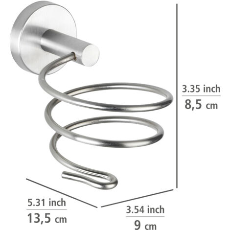 WENKO Support sèche cheveux mural Bosio, porte sèche cheveux mural, acier inox, 9x8,5x13,5 cm, mat