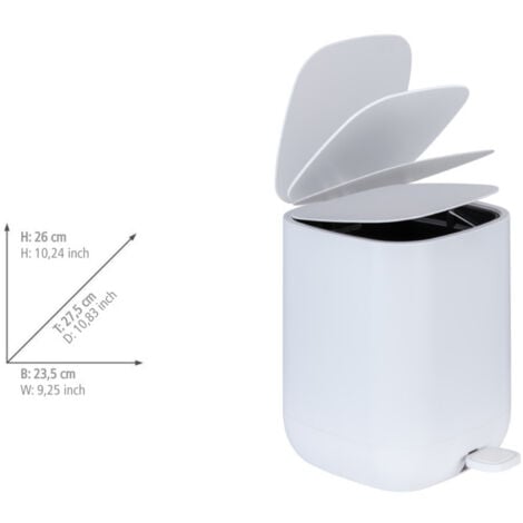 Poubelle à pédale avec frein de chute 6,5L Davos WENKO, Fermeture automatique et silencieuse, Sans BPA, Plastique, 23,5 x 26 x 27,5 cm, Blanc mat