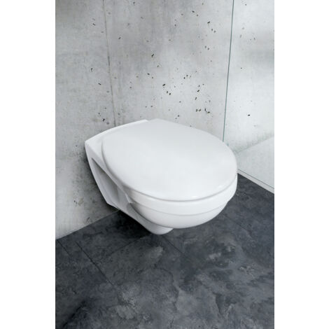 WENKO Abattant WC avec frein de chute "easy close" Vorno Neo, abattant WC clipsable fixation acier inox "fix clip", Duroplastique, surface antibactérienne, 37x46 cm, Blanc