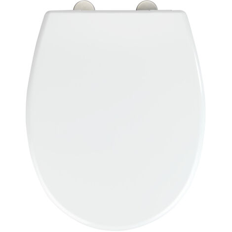 WENKO Abattant WC avec frein de chute "easy close" Vorno Neo, abattant WC clipsable fixation acier inox "fix clip", Duroplastique, surface antibactérienne, 37x46 cm, Blanc