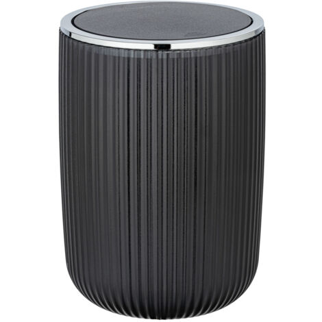 Wenko – Poubelle de salle de bain 5,5L – Hauteur 27 cm – Diamètre 19 cm – Plastique gris givré – Couvercle basculant pour usage facile