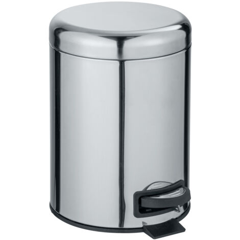 WENKO Poubelle à pédale Leman, petite poubelle salle de bain, capacité 5L, acier, 21x24x28 cm, brillant
