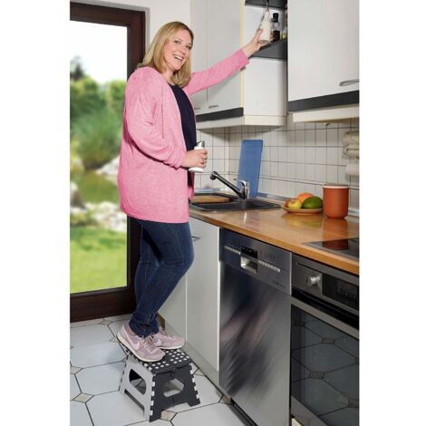 Marche-pied Pliable Navaris - Tabouret Escabeau Avec 3 Hauteurs Réglables, Gris, Neuf