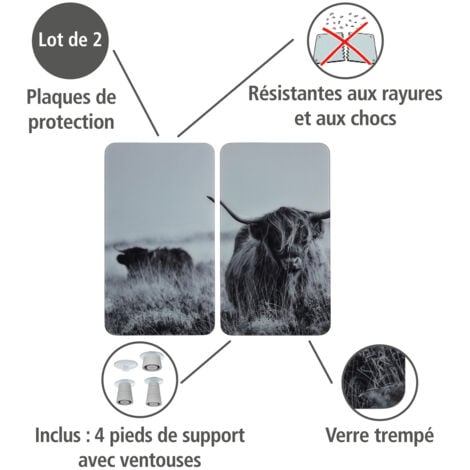 Protection plaques cuisson  verre trempé "Yak" WENKO, lot de 2, couvre plaque, planche découper, extension plan travail , 30x52cm, Multicolore