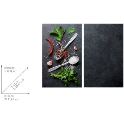 Protection de plaque de cuisson "Basilic" WENKO, Couvre plaque de cuisson, Lot de 2, Verre trempé, Pour tous types de plaques, Pieds inclus, 30x52 cm, Multicolore