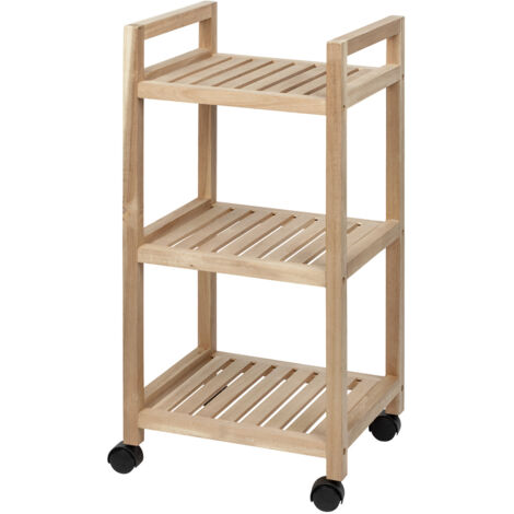 WENKO Etagere roulette bois, desserte à roulette salle de bain bois, Acina, 3 niveaux,  Bois certifié FSC®, 35x72x31 cm, Marron
