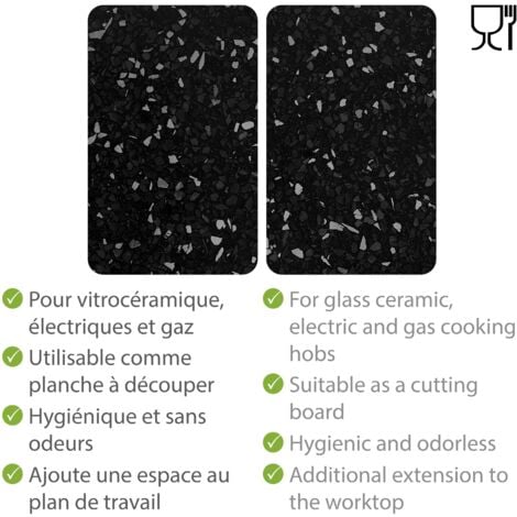 Protection plaque de cuisson "Terrazzo" en verre trempé WENKO, Pour toute plaques, Couvre plaque de cuisson, planche à découper, Lot de 2, 52x30cm, Multicolore