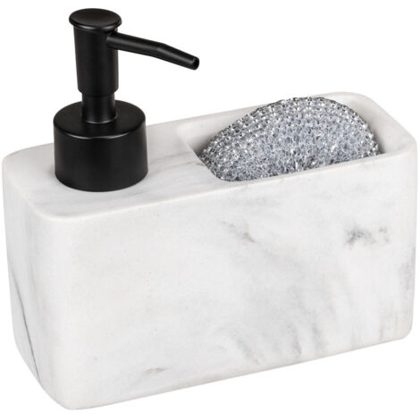 Distributeur de liquide vaisselle RESA MARBLE avec compartiment éponge, WENKO (1/5)