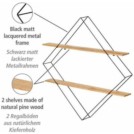 Etagère murale décorative, structure en acier noir aspect losange a..