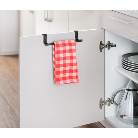 WENKO Porte-serviettes pour portes, support à serviettes extensible pour cuisine et salle de bain, à suspendre au tiroir & à la porte d'armoire, sans perçage, acier inoxydable, 22-35 x 6 x 7 cm, noir