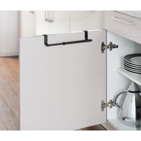 WENKO Porte-serviettes pour portes, support à serviettes extensible pour cuisine et salle de bain, à suspendre au tiroir & à la porte d'armoire, sans perçage, acier inoxydable, 22-35 x 6 x 7 cm, noir