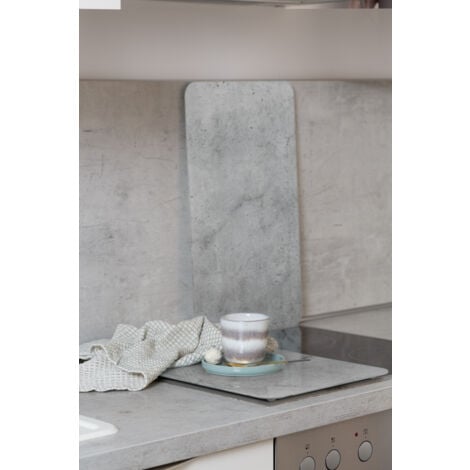 Protection plaque de cuisson Universal Béton WENKO, couvre plaque de cuisson en verre effet béton, Lot de 2, verre trempé, 30x52 cm, multicolore