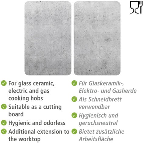 Protection plaque de cuisson Universal Béton WENKO, couvre plaque de cuisson en verre effet béton, Lot de 2, verre trempé, 30x52 cm, multicolore