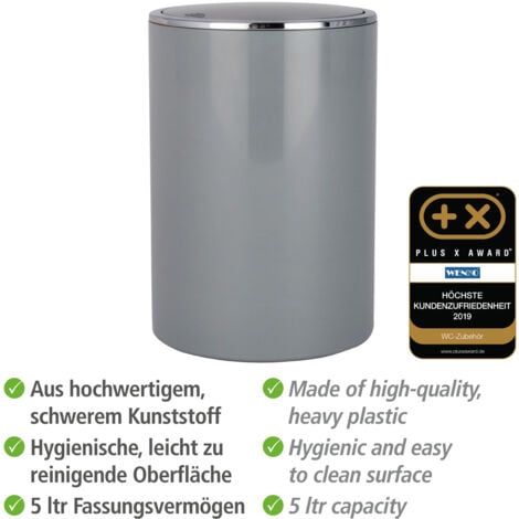 Poubelle WENKO Inca 5L gris basculant salle de bain accessoires salle de bain poubelle plastique poubelle salle de bain design poubelle 5 litres poubelle cosmétique poubelle couvercle basculant