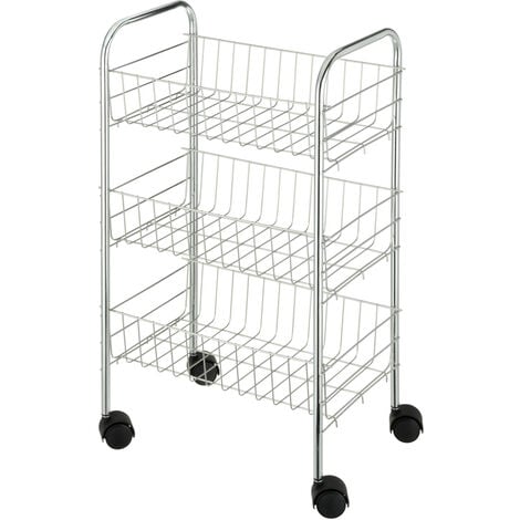 Chariot de cuisine WENKO Florenz chromé 3 étagères 4 roulettes Desserte de cuisine métal argenté Chariot à roulettes pour rangement cuisine et salle de bain dimensions 38x63x25 cm pratique et élégant