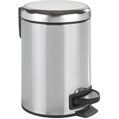 Wenko – Poubelle de salle de bain 3 L en acier inoxydable brillant – Ouverture par pédale – Insert amovible pour nettoyage facile – Design moderne