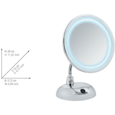 WENKO LED Kosmetikspiegel Style Chrom, Standspiegel, 3-fach Vergrößerung, Silber glänzend, Kunststoff chrom, Glas