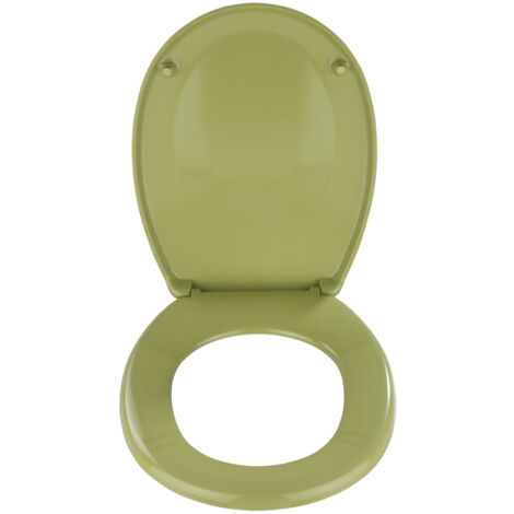 Abattant WC WENKO Bergamo Vert Duroplast Antibactérien 35 x 44 cm Abattant WC Plastique Résistant Lunette WC Antibactérien Hygienique Sans Frein de Chute Duroplast Moosgrün Idéal pour Salle de Bain