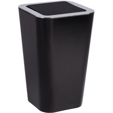 Wenko – Poubelle de salle de bain 6 litres – Couvercle pivotant – Plastique noir facile à nettoyer – Dimensions 18x28,5x18 cm