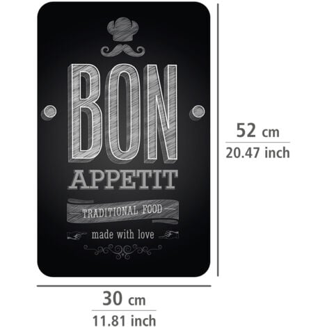 Protection de plaques cuisson "Bon appétit" WENKO, Lot de 2, Couvre plaque universel, Résistant aux chocs, Hygiénique, Pieds inclus, Verre trempé, 30x52cm, Noir