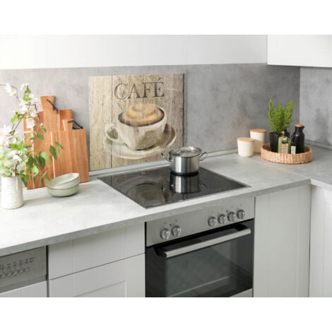 Crédence de cuisine "Café" WENKO, Fond de hotte, Protège les murs des éclaboussures de cuisson, Résistant aux chocs, Hygiénique, Verre trempé, 60x50cm, Beige