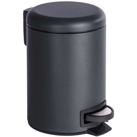 Wenko – Poubelle de salle de bain 3L – Acier inoxydable noir mat – Dimensions 17 x 25 x 22,5 cm – Ouverture à pédale pour gestion des déchets