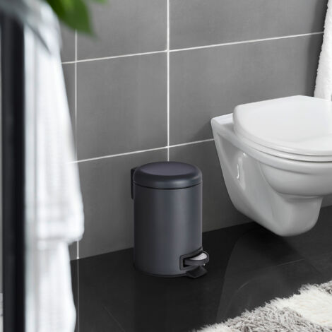WENKO Petite Poubelle Salle De Bain Barcelona 3L Anthracite - Couvercle Basculant Incassable
