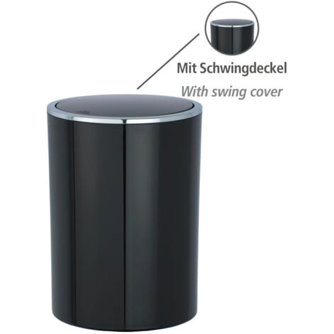 Poubelle à couvercle oscillant Inca WENKO, Poubelle à Couvercle basculant avec  liseré chromé, Capacité 5L, Plastique haut de gamme, 18,5x25,5 cm, Noir