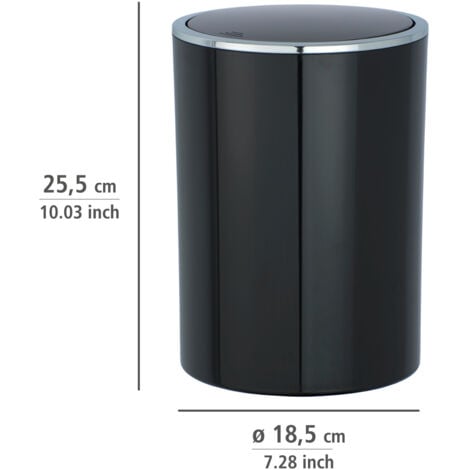 Poubelle à couvercle oscillant Inca WENKO, Poubelle à Couvercle basculant avec  liseré chromé, Capacité 5L, Plastique haut de gamme, 18,5x25,5 cm, Noir