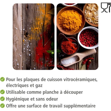 Protection plaque de cuisson WENKO, couvre plaque de cuisson en verre XL "Epices", Lot de 2, verre trempé, 40x52 cm, multicolore