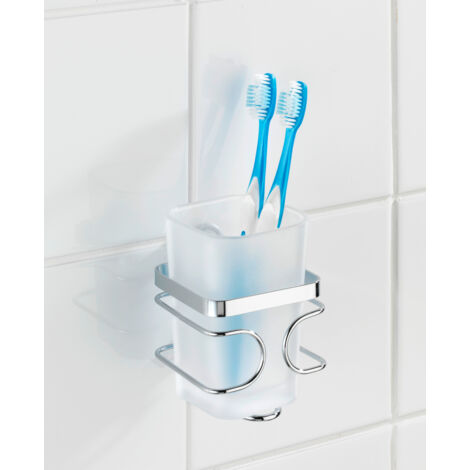 WENKO Porte Brosse à Dents Polaris - Gobelet Salle De Bain Céramique Chromé - Ø7,5x11cm