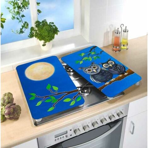 WENKO Protection plaque de cuisson, couvre plaque de cuisson en verre  Macaron, Lot de 2, verre trempé, 30x52 cm, multicolore