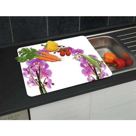 Plaque WENKO Orchidée 56x50 cm en verre planche à découper plaque de protection en verre pare-éclaboussures cuisine en verre protection murale cuisine en verre plaque de découpe en verre orchidée