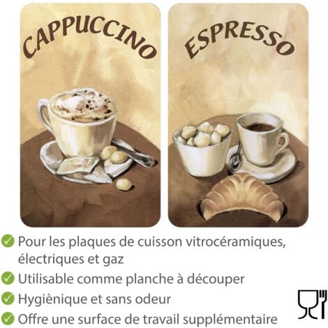 Protection plaque de cuisson WENKO, couvre plaque de cuisson en verre "Café", Lot de 2, verre trempé, 30x52 cm, Pour toutes plaques, Multicolore
