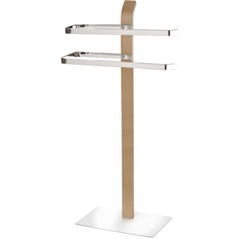 Wenko – Porte-serviette sur pied 2 barres – Base stable en métal chromé – Bois lamellé haut de gamme – Dimensions 40,5x79,5x21,5 cm – Argent brillant (1/5)