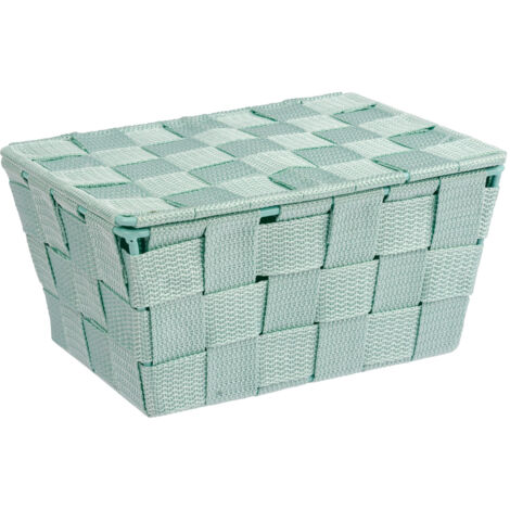WENKO Panier de rangement Salle de bain avec couvercle Adria, petite boite de rangement, Polypropylène, 19x14x10 cm, menthe