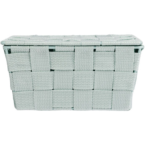 WENKO Panier de rangement Salle de bain avec couvercle Adria, petite boite de rangement, Polypropylène, 19x14x10 cm, menthe
