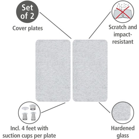 Protection plaques cuisson  verre trempé "transparent" WENKO, lot de 2, couvre plaque, planche découper, extension plan travail , 30x52cm, transparent