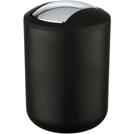 Wenko – Poubelle de salle de bain 2L – Couvercle basculant – Plastique incassable noir – Ø 14 x H 21 cm – Pour espaces confinés