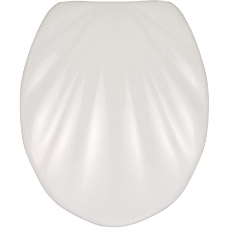 Abattant WC Premium Coquillage avec frein de chute WENKO Lunette WC clipsable Fixation acier inox Installation simple Duro Plast 38 x 46 cm Blanc