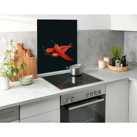 Fond de hotte Verre, crédence murs "Hot Peperoni" WENKO, hygiènique et résistant aux chocs,  protège vos murs des éclaboussures, nettoyable,  60x70cm, verre trempé 4mm
