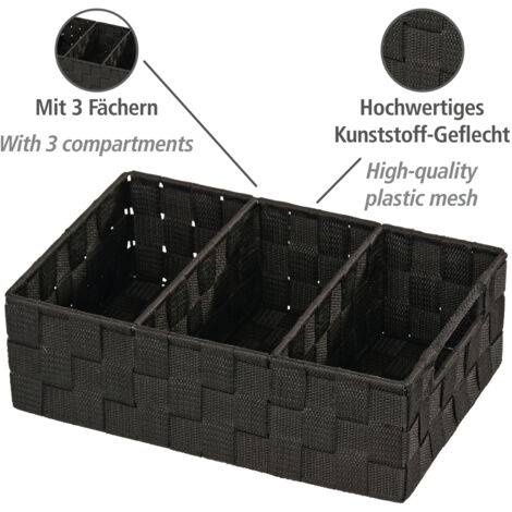 WENKO Organiseur Salle de bain Adria, Rangement salle de bain 3 compartiments, Polypropylène, 32x21x10 cm, noir