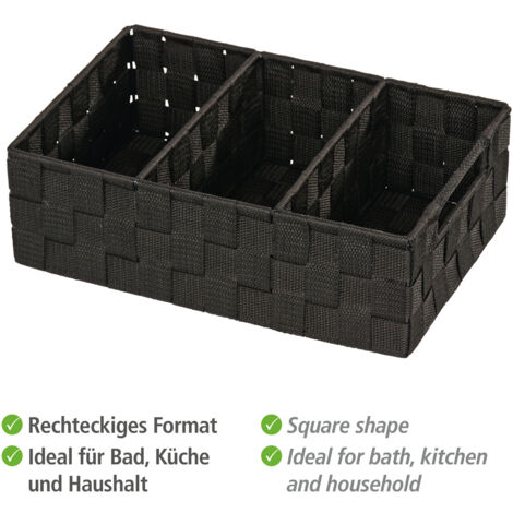 WENKO Organiseur Salle de bain Adria, Rangement salle de bain 3 compartiments, Polypropylène, 32x21x10 cm, noir