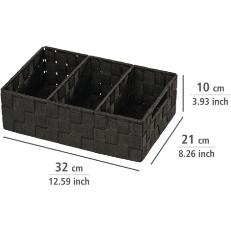 WENKO Organiseur Salle de bain Adria, Rangement salle de bain 3 compartiments, Polypropylène, 32x21x10 cm, noir