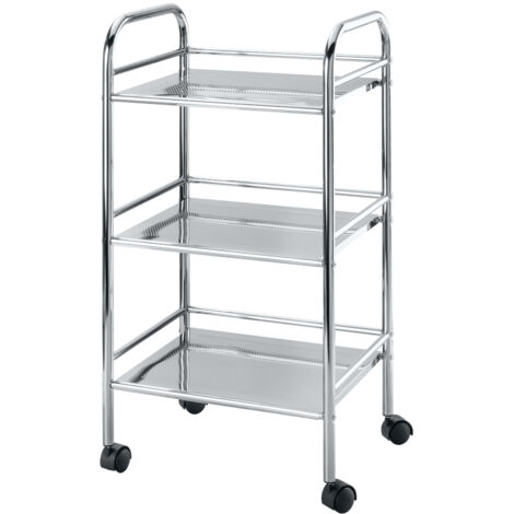 Wenko – Chariot salle de bain 3 étagères chromé 41 x 75 cm – Étagères perforées pour ventilation – 4 roulettes dont 2 verrouillables – Rangement pratique (1/4)