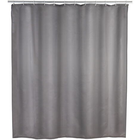 Wenko – Rideau de douche anti-moisissure 180x200 cm – Polyester antibactérien – Lavable en machine à 30° – Base lestée avec anneaux inclus – Gris (1/6)
